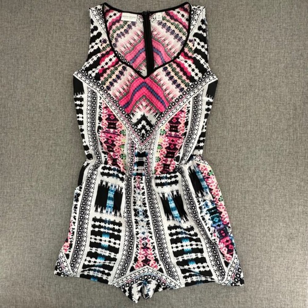 Bisou Bisou Michele Bohbot Romper Shorts Multicolor Black Pink XS‎ Sleeveless